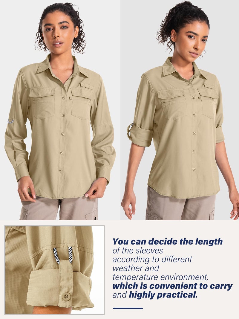 Toomett Womens Safari Shirts Quick Dry UPF 50 Fishing Shirts Lightweight SPF Long Sleeve Sun Protection Shirts,F5026,Khaki,L - Image 2